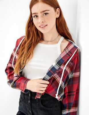 AE Cozy Cabin Cropped Hoodie Flannel