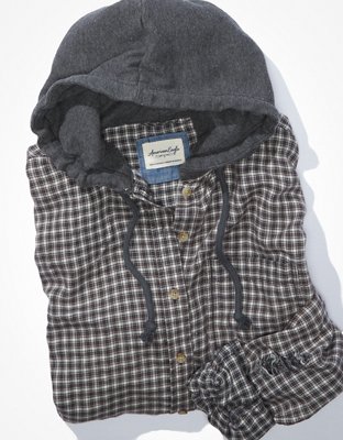 AE Cropped Flannel Shirt Hoodie