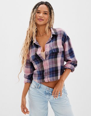 AE Cropped Flannel Shirt