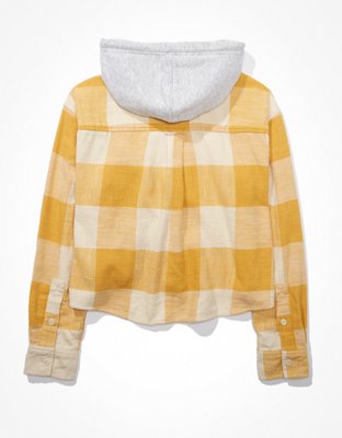 AE Cropped Flannel Shirt Hoodie
