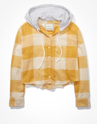AE Cropped Flannel Shirt Hoodie