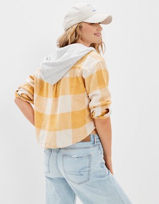 AE Cropped Flannel Shirt Hoodie