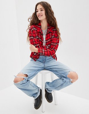 AE Cozy Cropped Flannel Shirt