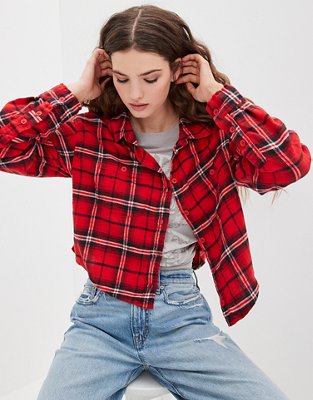 AE Cozy Cropped Flannel Shirt