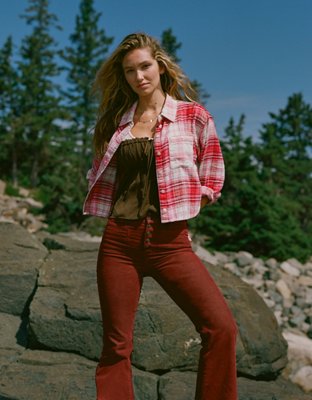 AE Cozy Cropped Flannel Shirt