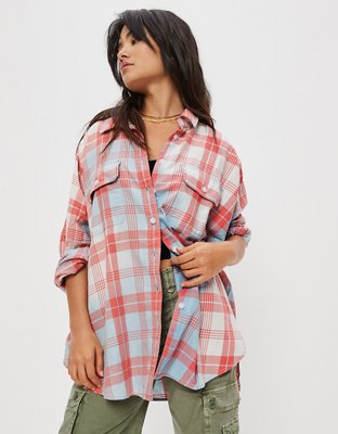 Женские рубашки American Eagle AE Go Big Beach Flannel Shirt — фото 6