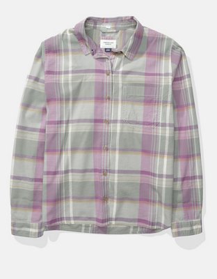 AE Long-Sleeve Plaid Button-Up Shirt
