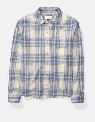 AE Long-Sleeve Plaid Button-Up Shirt