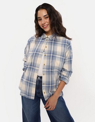 AE Long-Sleeve Plaid Button-Up Shirt