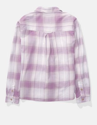 AE Long-Sleeve Plaid Button-Up Shirt