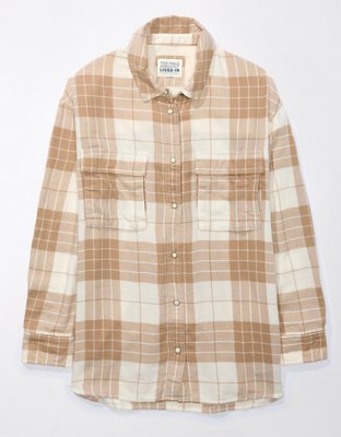 AE Oversized Long-Sleeve Plaid Button-Up Shirt