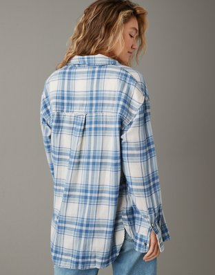 Женские рубашки American Eagle AE Oversized Long-Sleeve Plaid Button-Up Shirt — фото 3