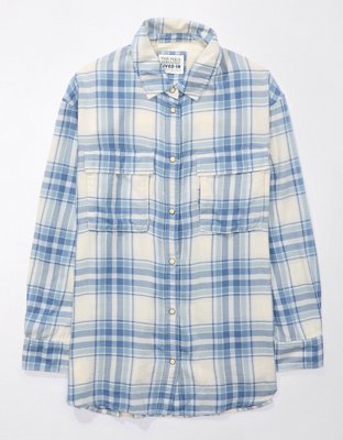 Женские рубашки American Eagle AE Oversized Long-Sleeve Plaid Button-Up Shirt — фото 5
