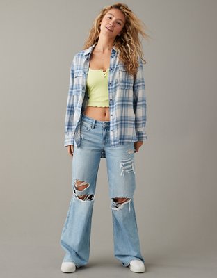 Женские рубашки American Eagle AE Oversized Long-Sleeve Plaid Button-Up Shirt — фото 4