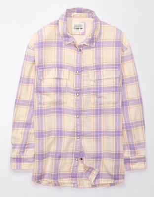 Ae oversized plaid hooded flannel online shirt