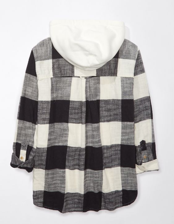 AE Oversized Plaid Button-Up Hoodie