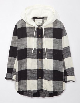 AE Oversized Plaid Button-Up Hoodie