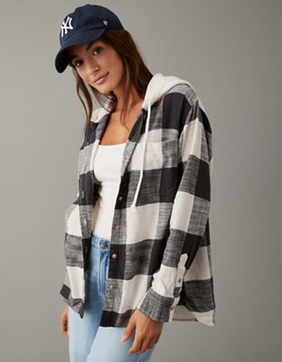 Button up flannel hoodie sale