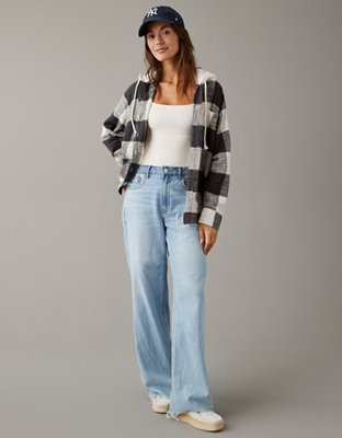 AE Oversized Plaid Button-Up Hoodie