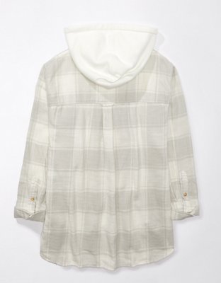 AE Oversized Plaid Button-Up Hoodie