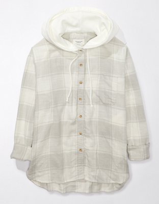 AE Oversized Plaid Button-Up Hoodie