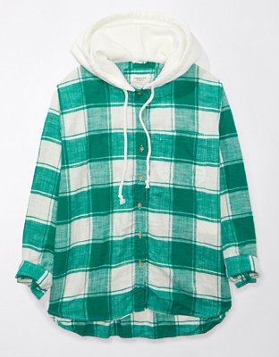 Offline Arie American Eagle XXL Shirt Jacket Green Plaid Flannel Button  Down 