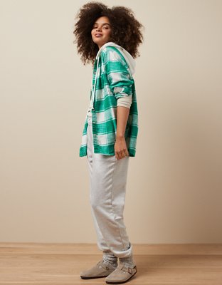 AE Oversized Plaid Button-Up Hoodie