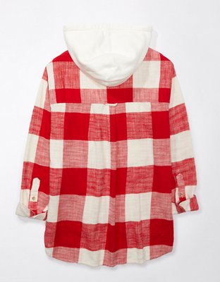 AE Oversized Plaid Button-Up Hoodie