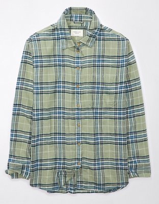 AE Oversized Long-Sleeve Plaid Button-Up Shirt