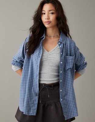 Blue Plaid Flannel Oversized Shirt