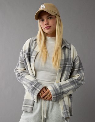 AE Fleece Plaid Shacket