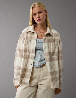 AE Fleece Plaid Shacket