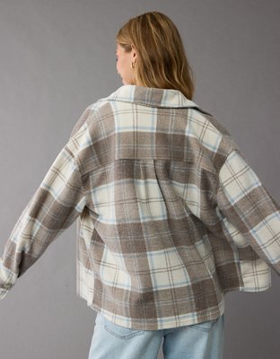 AE Fleece Plaid Shacket