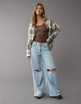 AE Fleece Plaid Shacket