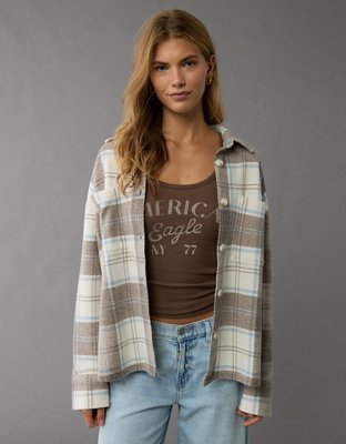 AE Fleece Plaid Shacket