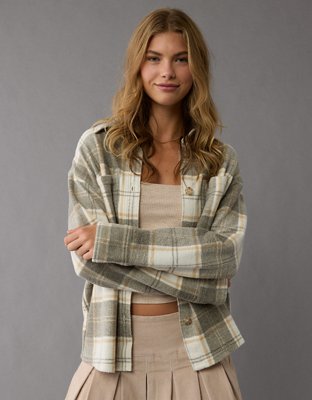 AE Fleece Plaid Shacket