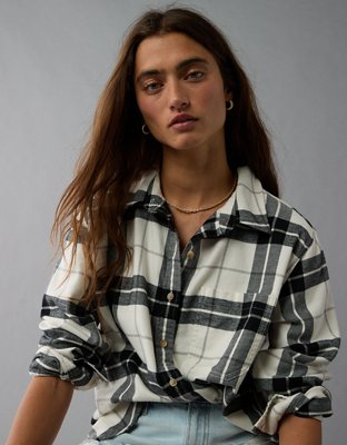 AE Oversized Plaid Button-Up Shirt