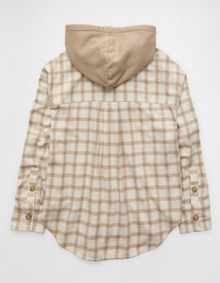 AE Plaid Hooded Button-Up Shirt