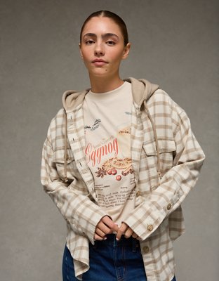 AE Plaid Hooded Button-Up Shirt
