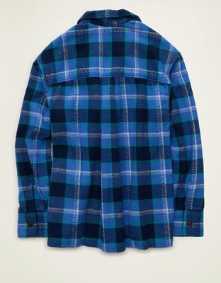 Женские куртки American Eagle AE Cozy Flannel Shacket, цвет: Синий — фото 5
