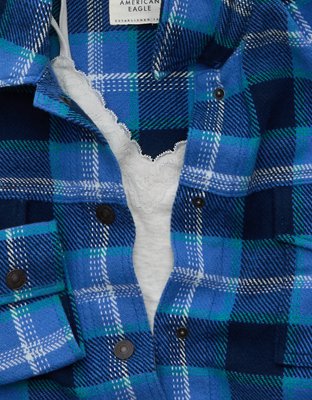 Женские куртки American Eagle AE Cozy Flannel Shacket, цвет: Синий — фото 7