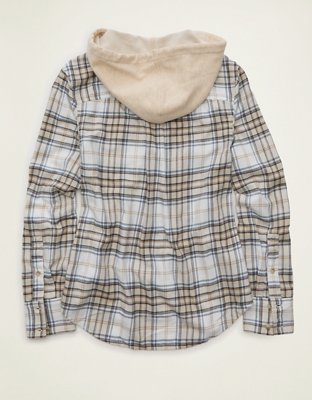 American Eagle AE Hooded Flannel, цвет: Кремовый — фото 4
