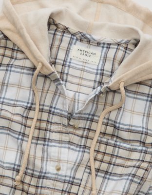American Eagle AE Hooded Flannel, цвет: Кремовый — фото 6