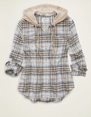 American Eagle AE Hooded Flannel, цвет: Кремовый — фото 3