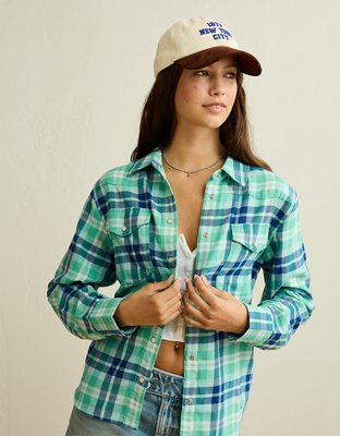 american eagle dress shirts Shirt Lightweight breathable seersucker fabrication/Collared/Full button AE Perfect Button-Up Shirt