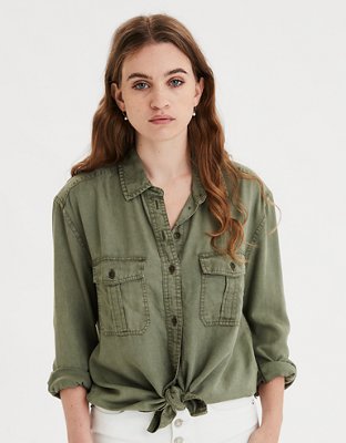 Women's green clearance button up shirt