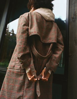 AE Plaid Trench Coat