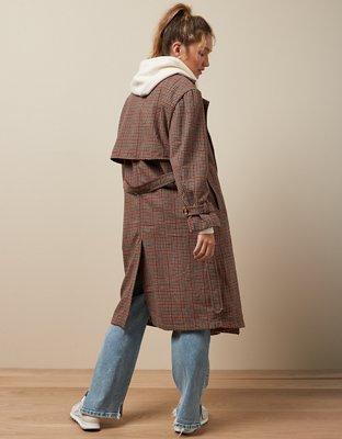 AE Plaid Trench Coat