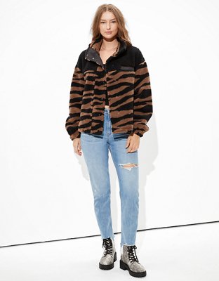 AE Fuzzy Sherpa Color Block Bomber Jacket