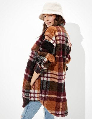 Женские куртки American Eagle AE Sherpa Plaid Shirt Jacket — фото 2